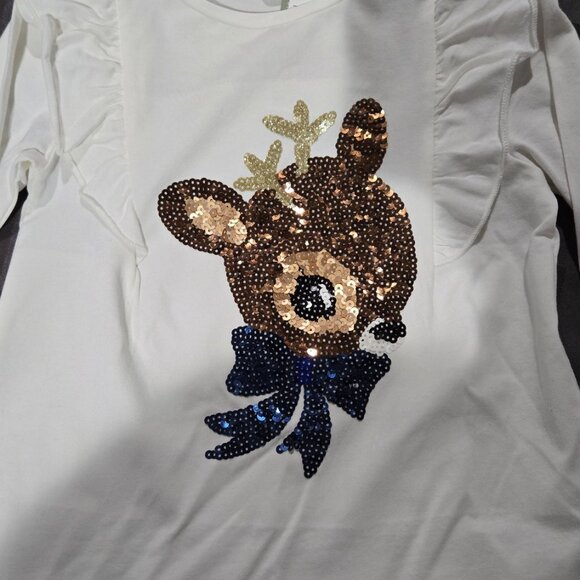 H&M NWT Girls 6X-7 Reindeer Ruffle Tee - Picture 3 of 4